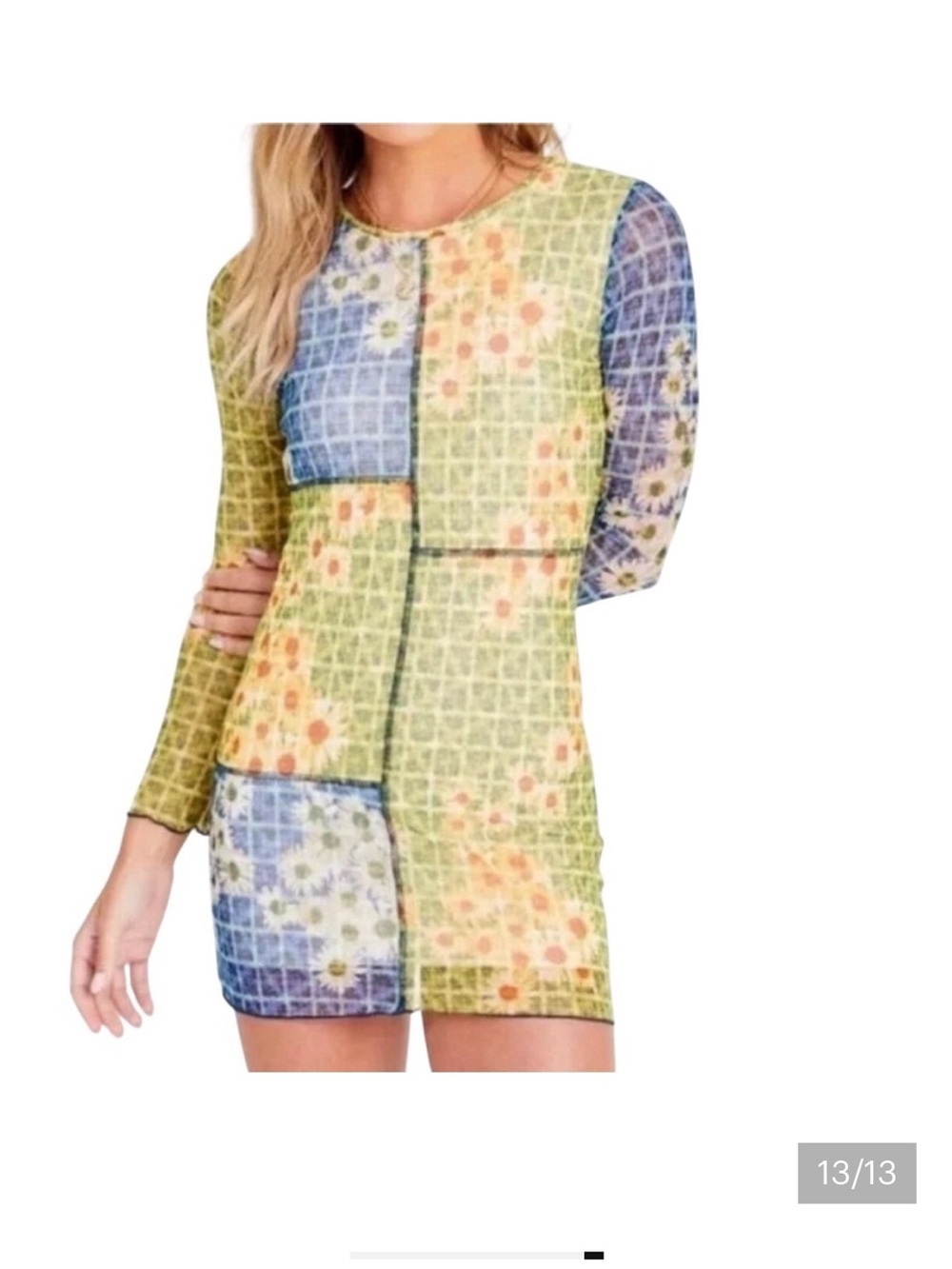 Altar’d State Long Sleeve SunflowerPatchwork Floral Mini Dress Size Medium